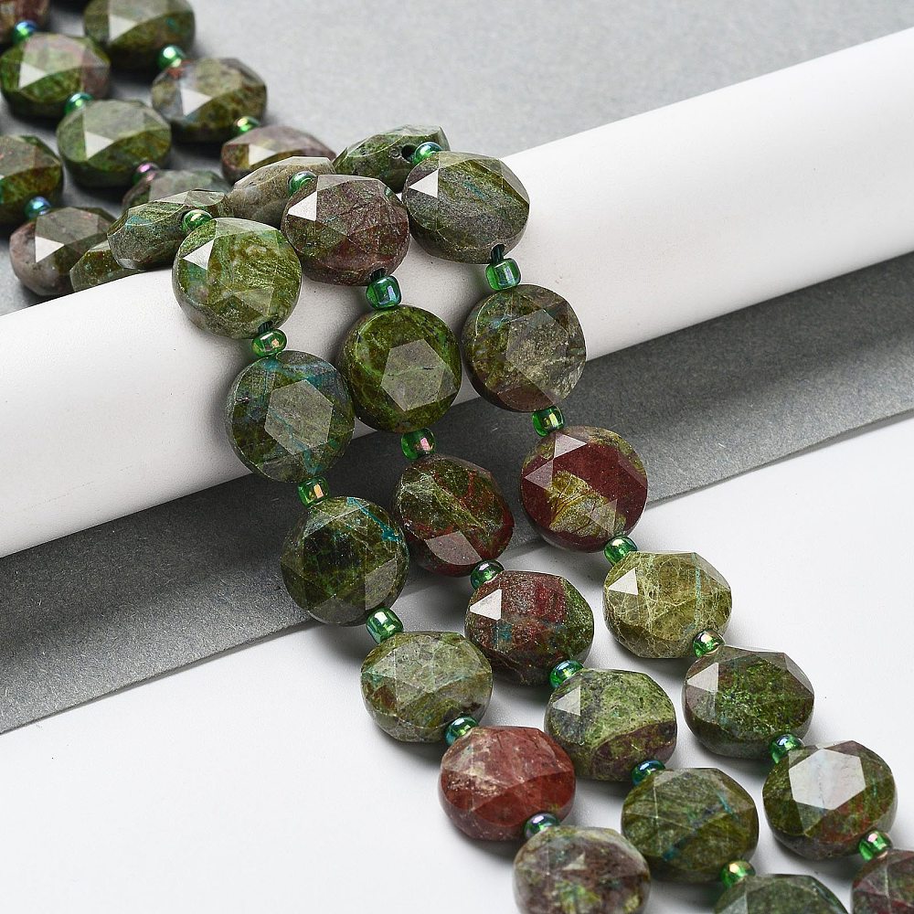 Natural Faceted Dragon Blood Jasper Gemstone Bead Strand