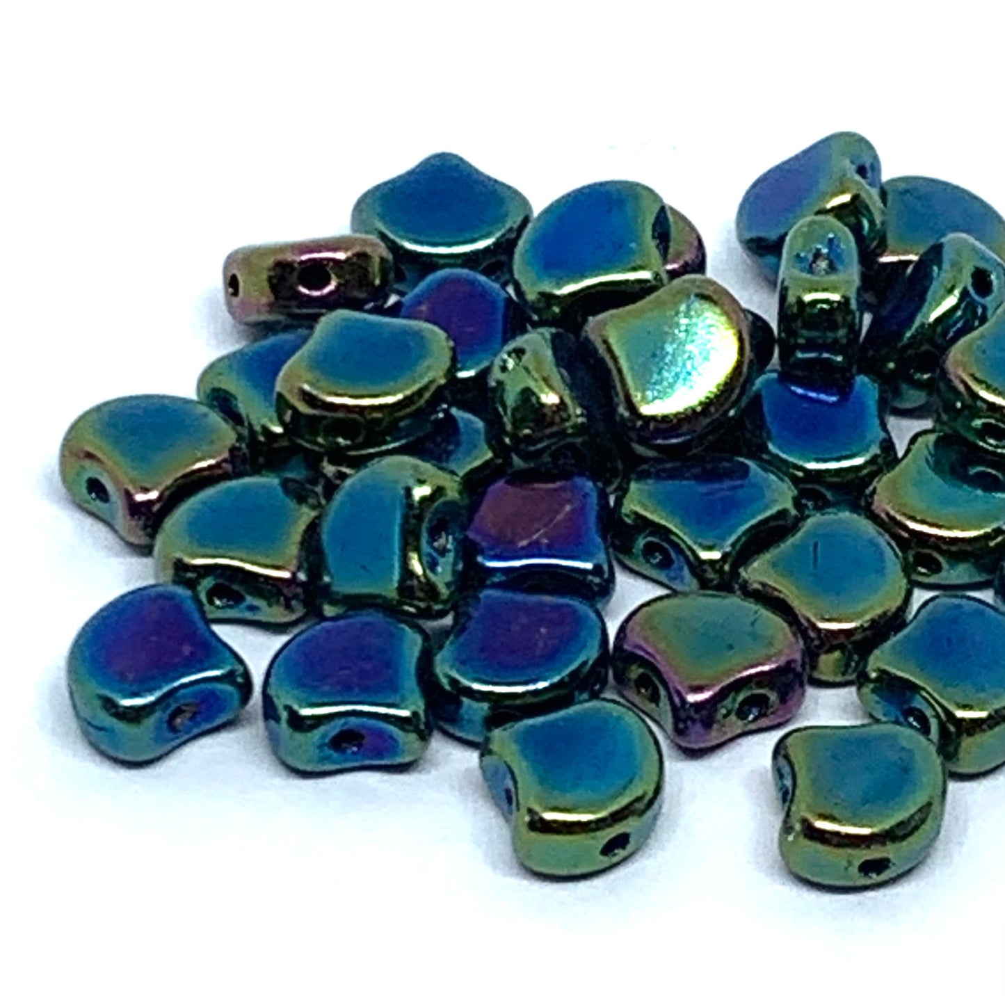 Ginko Beads 7.5mm – 10g Pack (approx 35 beads) – Jet Green Iris