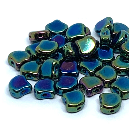 Ginko Beads 7.5mm – 10g Pack (approx 35 beads) – Jet Green Iris