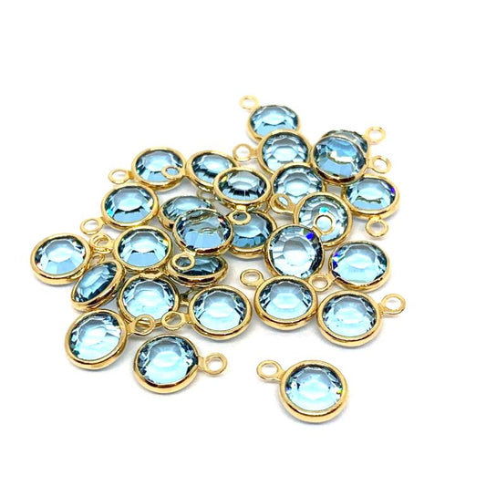 Gold Plated Preciosa Birthstone Channel Charm – 6mm – Aquamarine (March Birthstone)