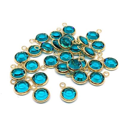 Gold Plated Preciosa Birthstone Channel Charm – 6mm – Blue Zircon (December Birthstone)