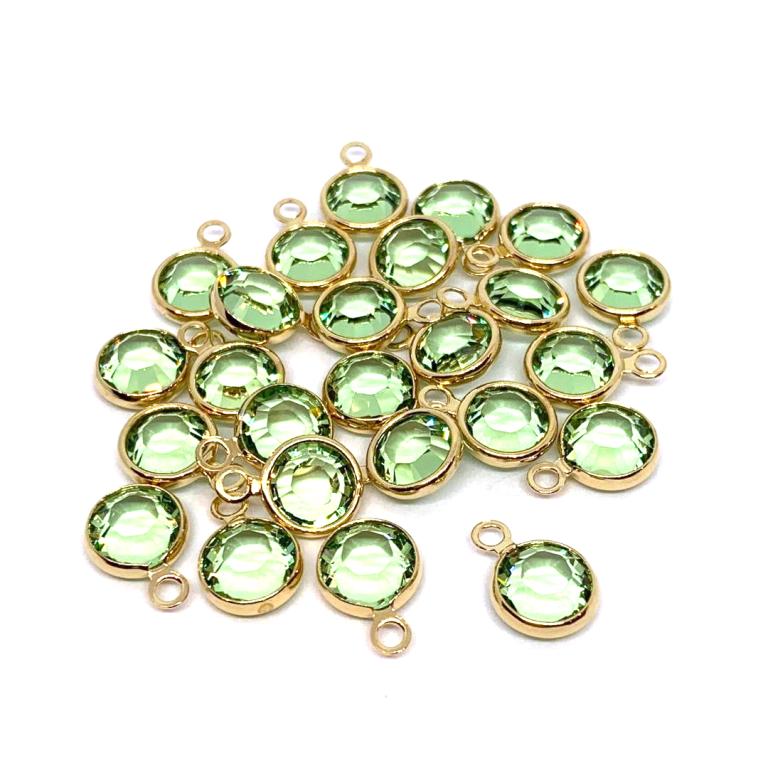 Gold Plated Preciosa Birthstone Channel Charm - 6mm - Peridot (August Birthstone)