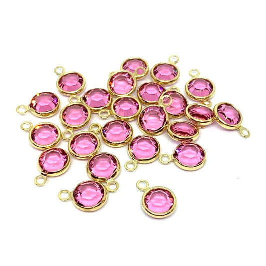 Gold Plated Preciosa Birthstone Channel Charm – 6mm – Rose (October Birthstone)