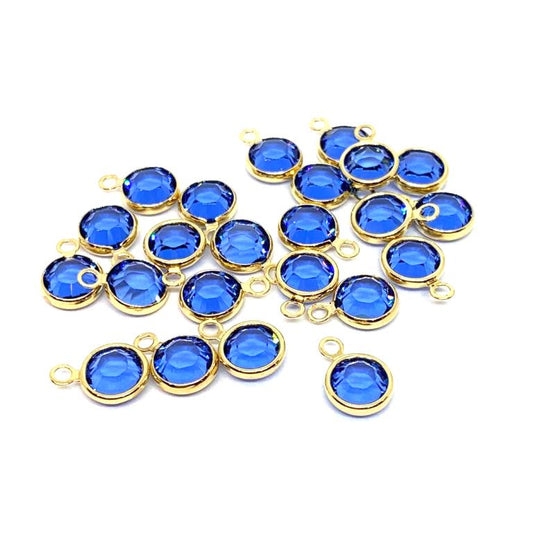 Gold Plated Preciosa Birthstone Channel Charm – 6mm – Sapphire (September Birthstone)