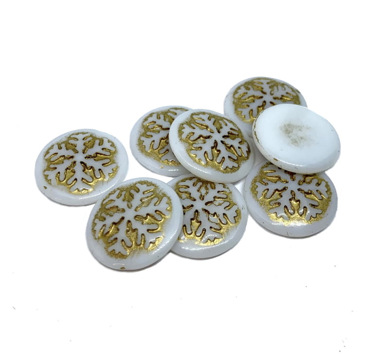 Czech Glass Snowflake Cabochon 21mm - Gold