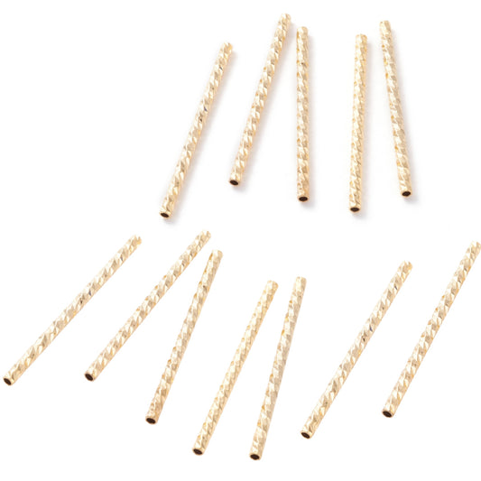 24k Gold Plated Faceted Straight Tube Beads 35x2mm - Pack of 10