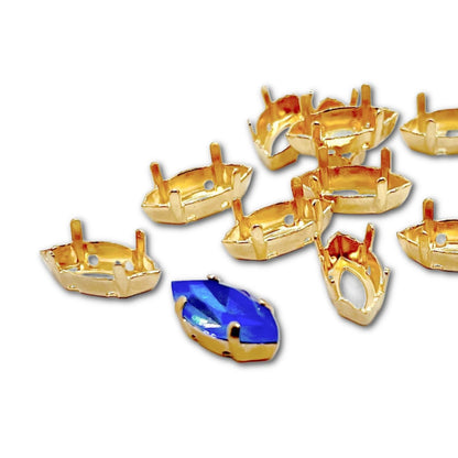 Josef Bergs Sew-On Setting - 4 Prongs - 4 Holes - Gold - 15x7mm Navette