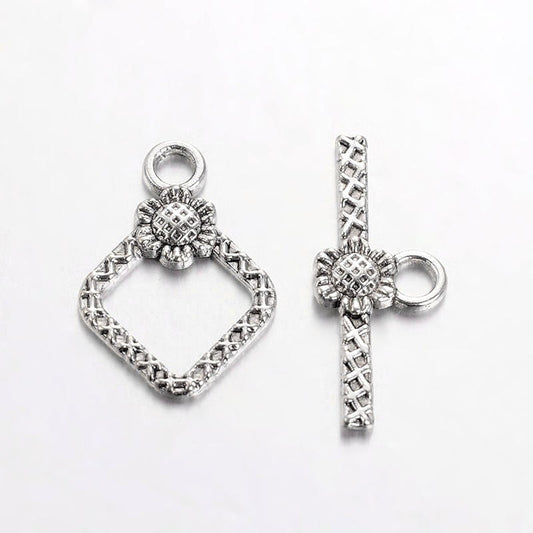 Antique Silver Square Flower Toggle 15x15mm
