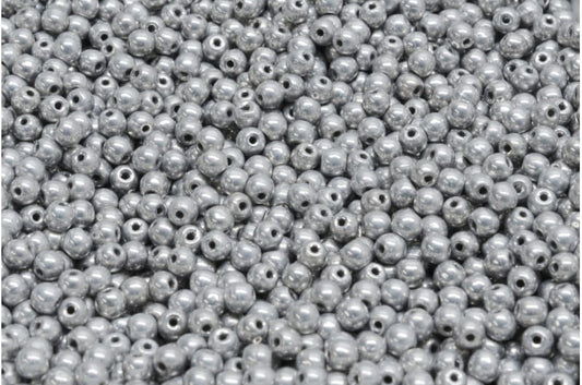 3mm Pressed Glass Round Beads - Pack of 100 - Silver
