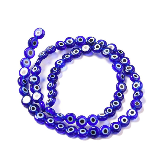 6x3mm Evil Eye Beads - Flat Round Coins - Strand of approx 65