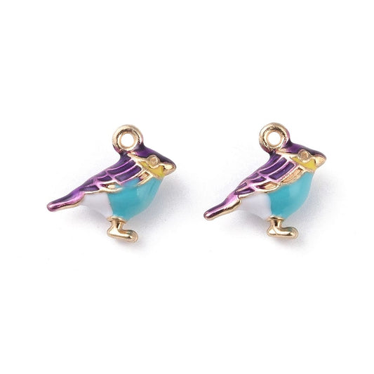 Gold Plated 3D Enamel Blue Tit Charms 14x17mm - Pack of 2