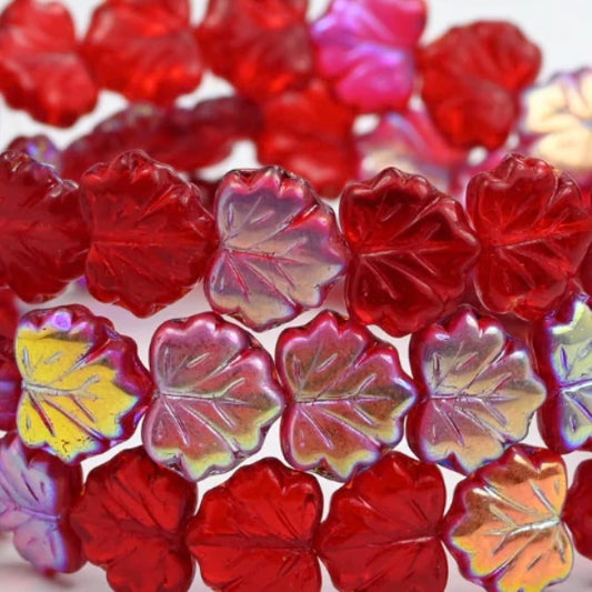 13x11mm Maple Leaf Beads - Pack of 10 - Siam AB