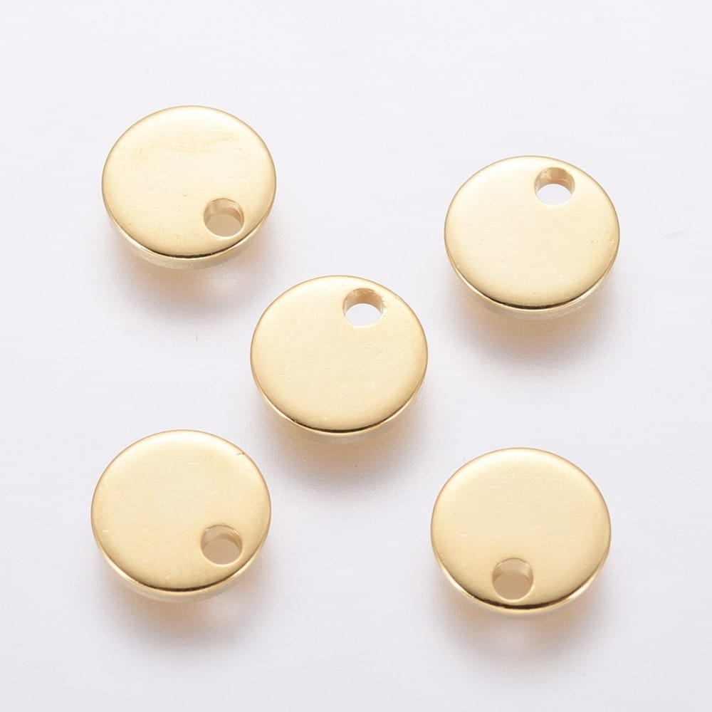 18k Gold Plated Plain Disk or Tag Charm 7x1mm - Pack of 5