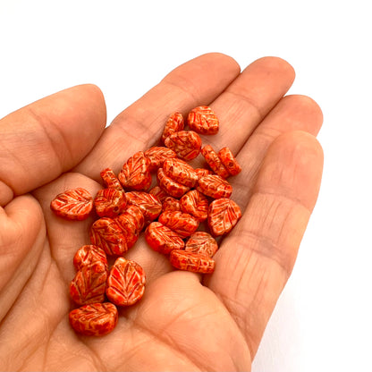 10x8mm Mint Leaf Beads - Pack of 10 - Rust Picasso