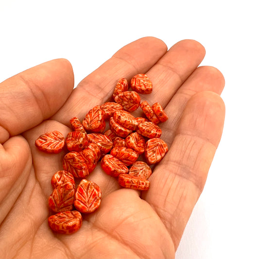 10x8mm Mint Leaf Beads - Pack of 10 - Rust Picasso