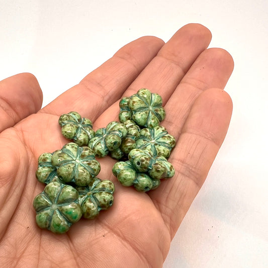 17mm Six Petal Flower Beads - Turquoise Picasso - Pack of 1
