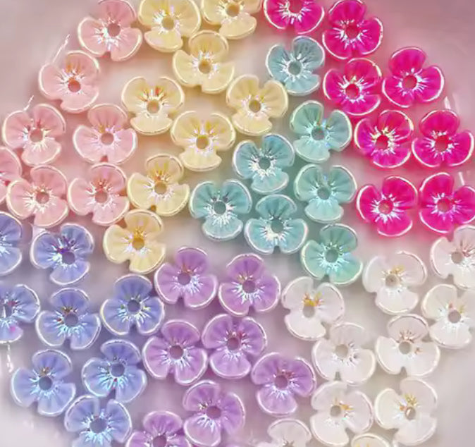 6mm Acrylic Three Petal Flower Beads - Pack of 10 - Mixed Colours