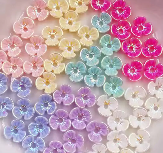 6mm Acrylic Three Petal Flower Beads - Pack of 10 - Mixed Colours