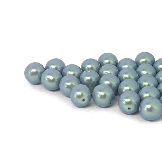 8mm Czech Round Glass Pearl Strand of 25 – 30007– Silver Blue