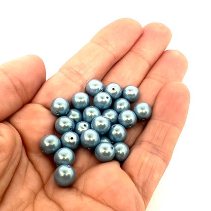 8mm Czech Round Glass Pearl Strand of 25 – 30007– Silver Blue