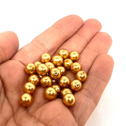 8mm Czech Round Glass Pearl Strand Bag of 25 – 70486 – Gold