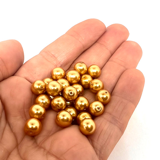 8mm Czech Round Glass Pearl Strand Bag of 25 – 70486 – Gold