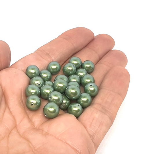 8mm Czech Round Glass Pearl Strand of 25 – 30008 – Evergreen