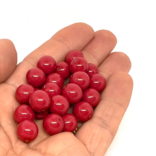 10mm Czech Round Glass Pearl Strand of 25 – 48158 – Dark Coral