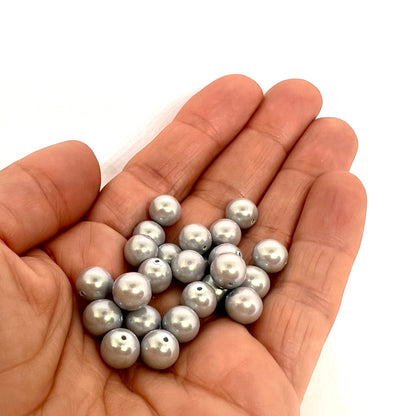 8mm Czech Round Glass Pearl Pack of 25 – 30003 – Smoked Silver