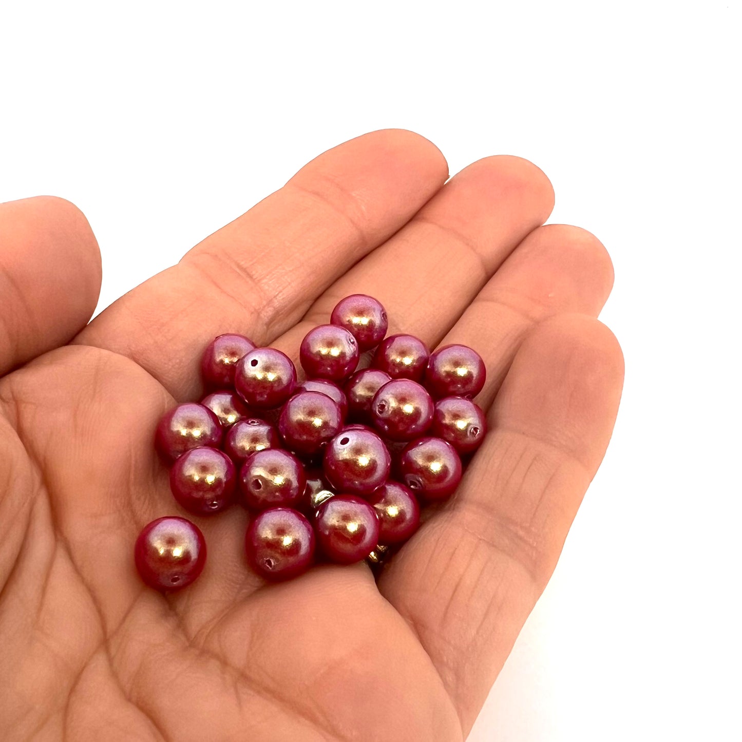 8mm Czech Round Glass Pearl Pack of 25 – 30005 – Iridescent Cranberry