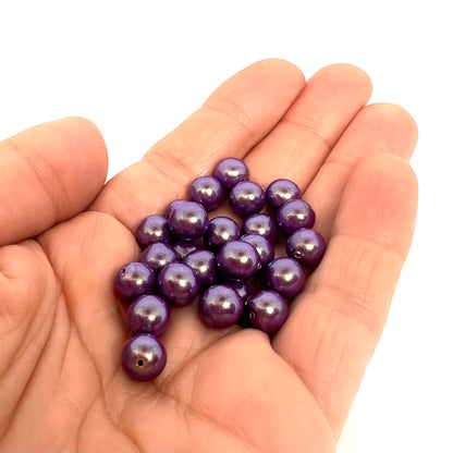 8mm Czech Round Glass Pearl Pack of 25 – 30016 – Grape Satin