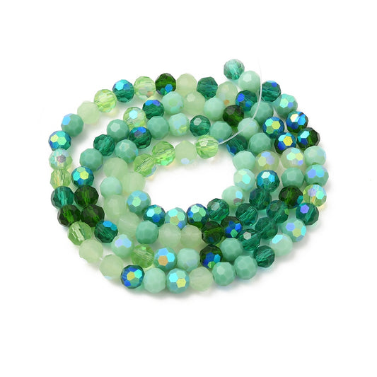 6mm Round Crystal Bead Strand – Approx 95 Beads – Forest Greens