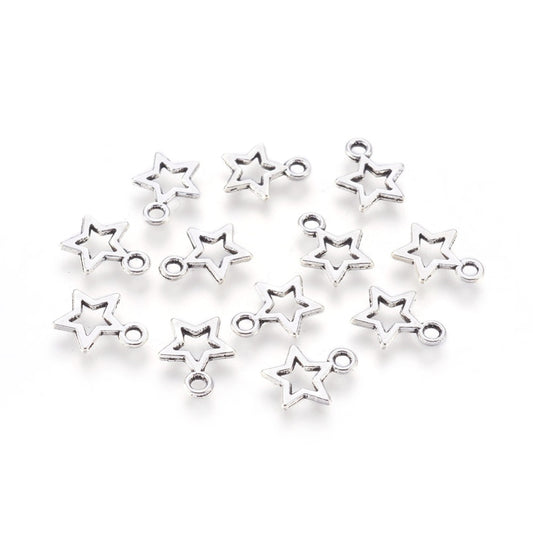 Antique Silver Star Charm 10mm - Pack of 10