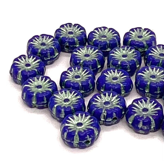 8mm Czech Glass Mallow Flower Bead - Blue Mint Wash - Per Piece