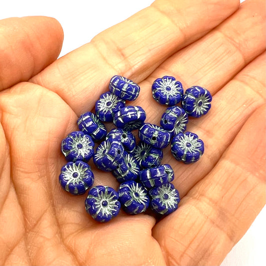 8mm Czech Glass Mallow Flower Bead - Blue Mint Wash - Per Piece