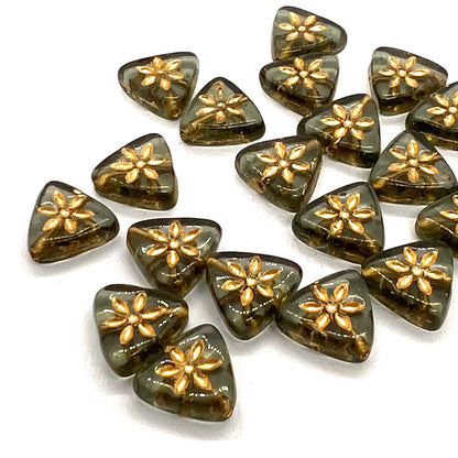 10mm Czech Glass Triangle Bead - Black Diamond - Per Piece