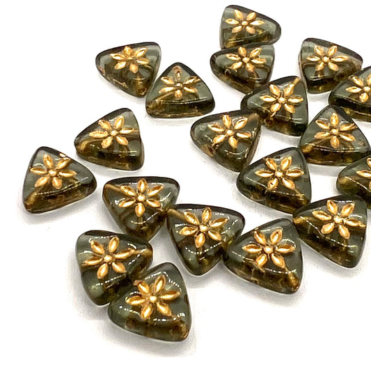 10mm Czech Glass Triangle Bead - Black Diamond - Per Piece