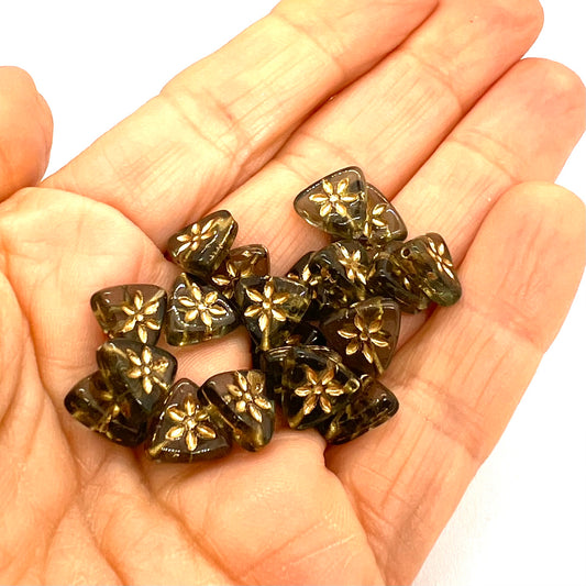 10mm Czech Glass Triangle Bead - Black Diamond - Per Piece