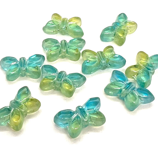 11x20mm Czech Glass Vintage Style Table Cut Butterfly Beads - Green/Blue - Per Piece