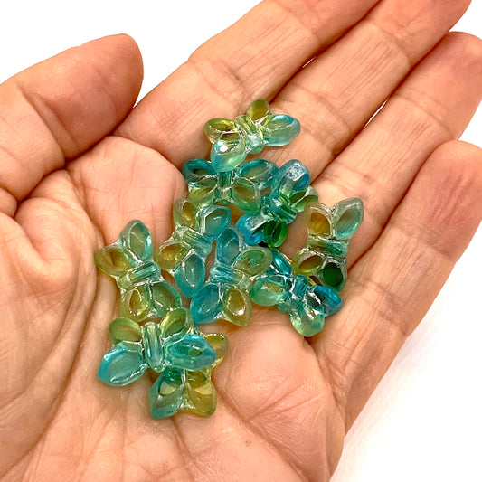 11x20mm Czech Glass Vintage Style Table Cut Butterfly Beads - Green/Blue - Per Piece