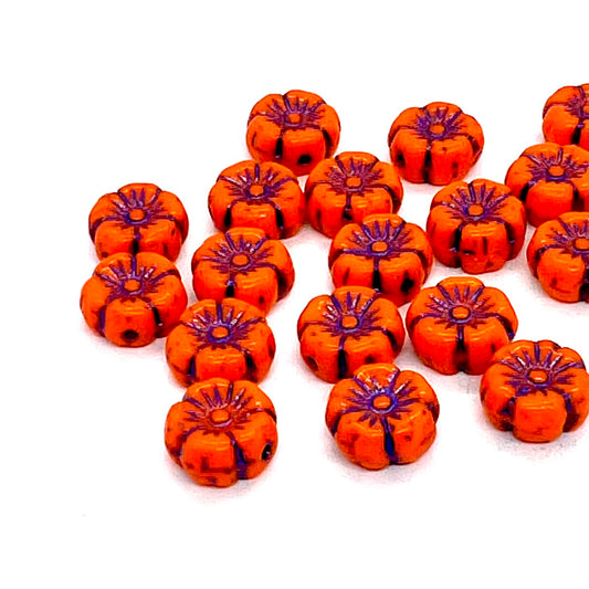 8mm Czech Glass Mallow Flower Bead - Orange Blue Wash - Per Piece