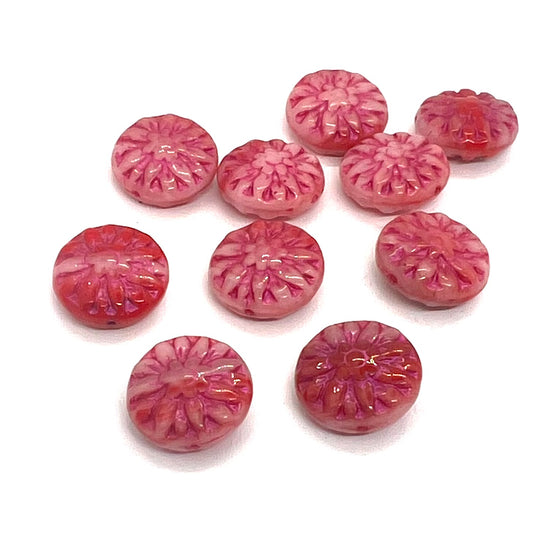 15mm Czech Glass Vintage Style Round Bead - Pink Wash - Per Piece