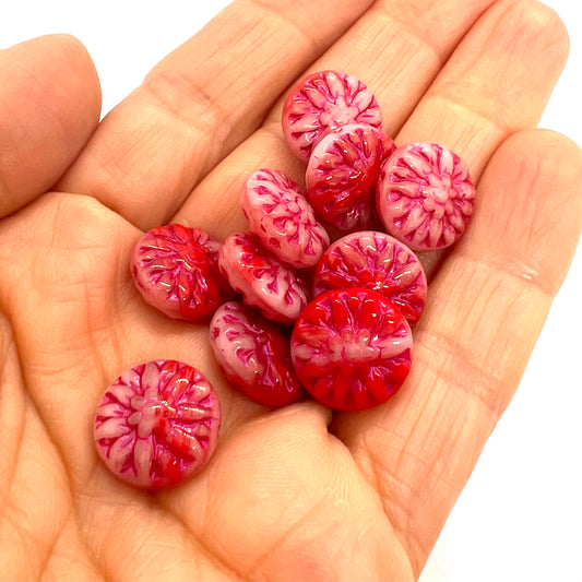 15mm Czech Glass Vintage Style Round Bead - Pink Wash - Per Piece