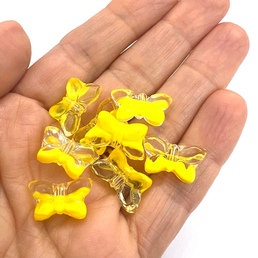 11x20mm Czech Glass Vintage Style Table Cut Butterfly Beads - Lemon Crystal - Per Piece