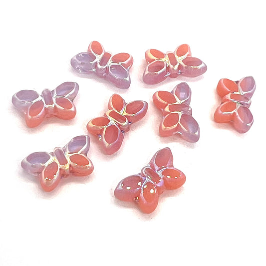 11x20mm Czech Glass Vintage Style  Table Cut Butterfly Beads - Lavender AB Wash - Per Piece