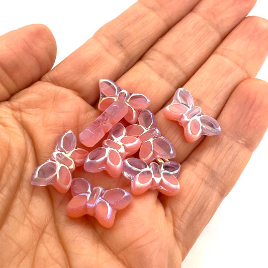 11x20mm Czech Glass Vintage Style  Table Cut Butterfly Beads - Lavender AB Wash - Per Piece