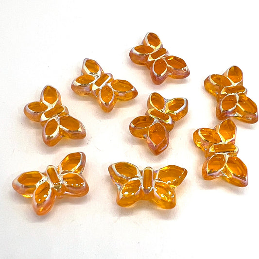 11x20mm Czech Glass Vintage Style Table Cut Butterfly Beads - Topaz AB Wash - Per Piece