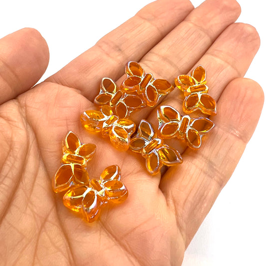 11x20mm Czech Glass Vintage Style Table Cut Butterfly Beads - Topaz AB Wash - Per Piece