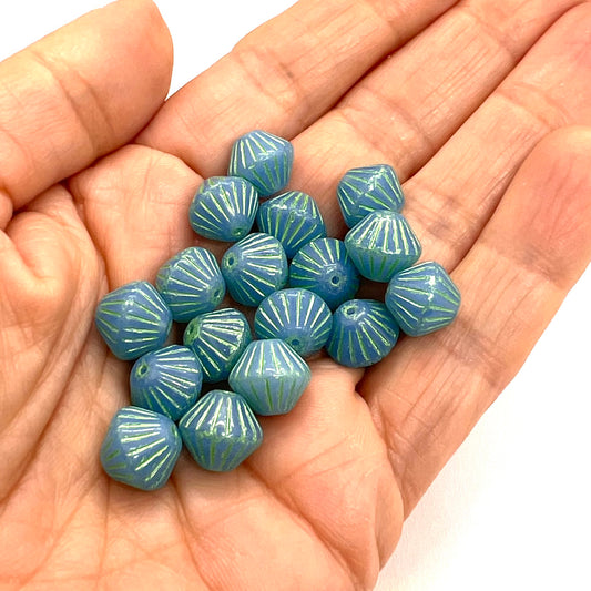 10mm Czech Glass Lantern Bead - Denim Blue - Per Piece