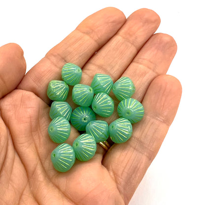 10mm Czech Glass Lantern Bead - Turquoise Green - Per Piece